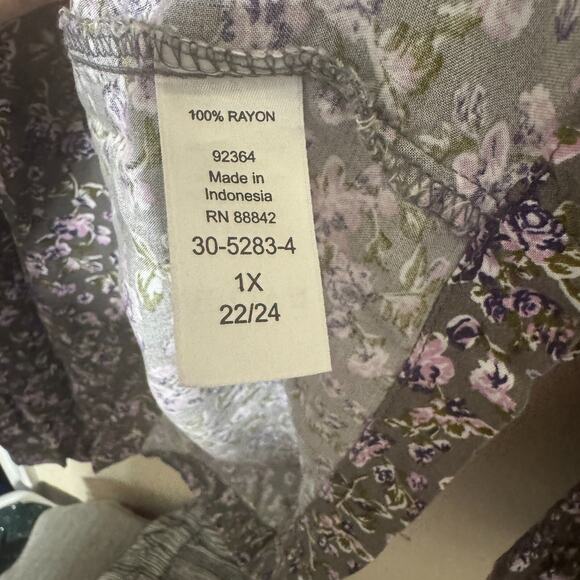 Woman Within Top 1X Purple Floral Blouse Babydoll Boho Peasant 22/24 - Picture 6 of 8